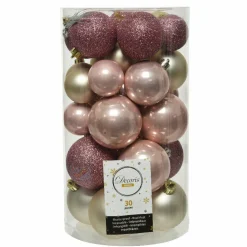 KAEMINGK Lot de 30 boules de Noël Alpine mix couleurs Vieux rose / Rose poudré New
