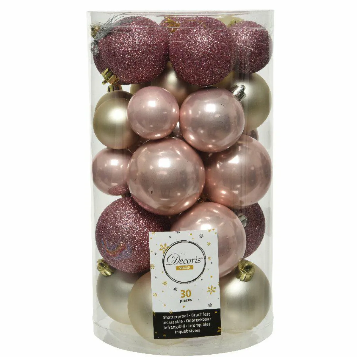 KAEMINGK Lot de 30 boules de Noël Alpine mix couleurs Vieux rose / Rose poudré New
