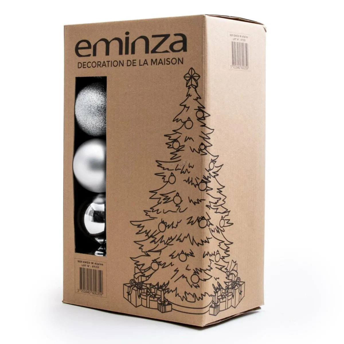 EMINZA Lot de 20 boules de Noël assorties New Alpine Argent Hot