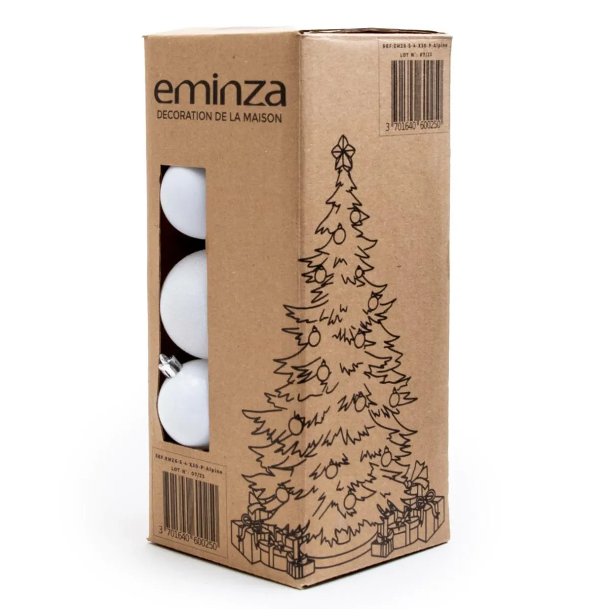 EMINZA Lot de 30 boules de Noël assorties New Alpine Blanc Hot