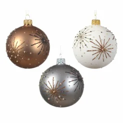 KAEMINGK Lot de 6 boules de Noël (D80 mm) en verre Kery , Noix de pécan et Gris marbre Blanc laine Clearance