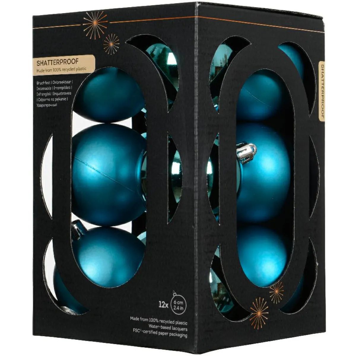 KAEMINGK Lot de 12 boules de Noël (D60 mm) Aravis Bleu pétillant Discount