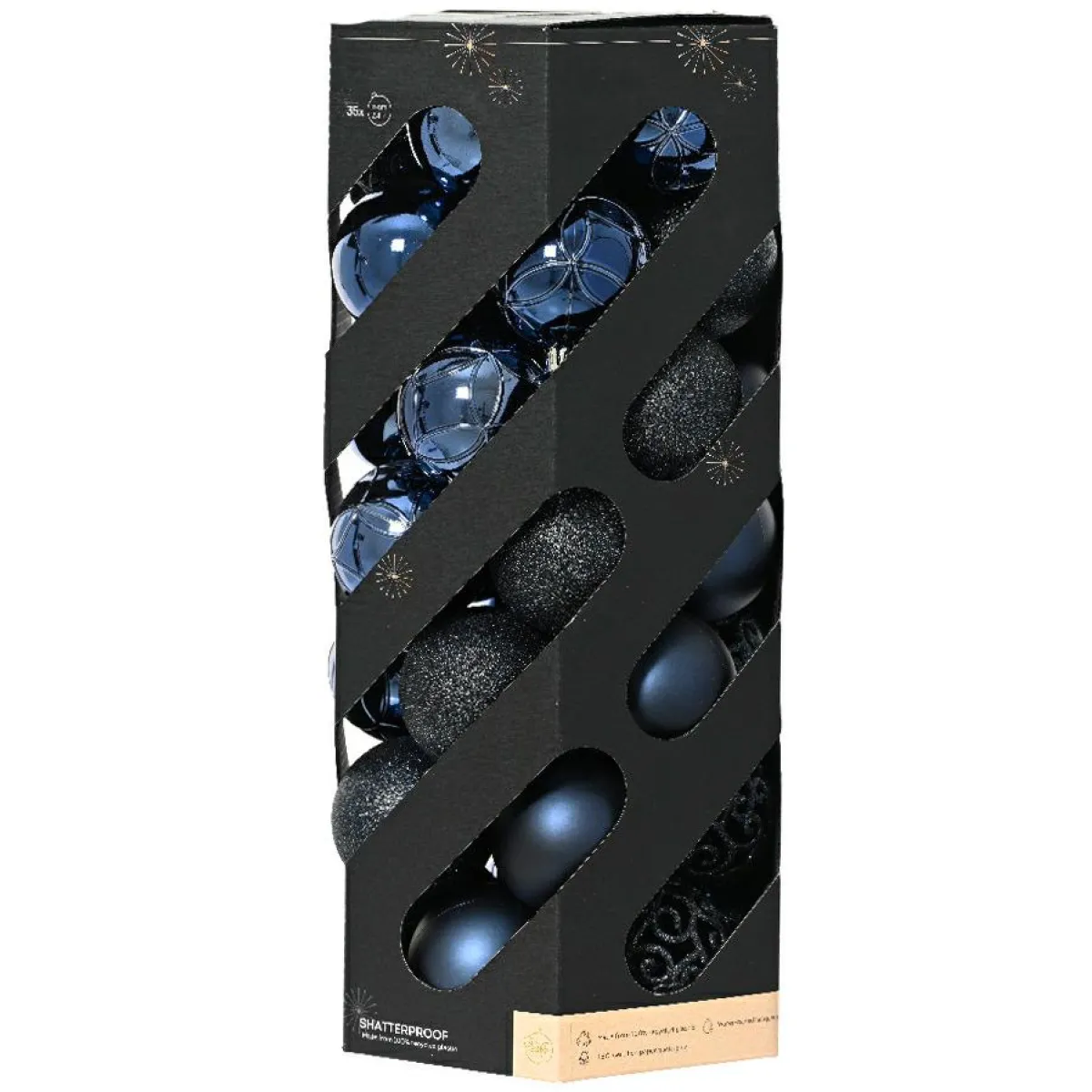 KAEMINGK Lot de 35 boules de Noël (D60 mm) Aravis mix Bleu nuit Hot