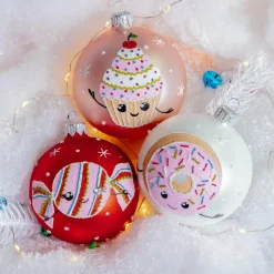 KAEMINGK Lot de 6 boules de Noël (D80 mm) en verre Gourmandises Rose Best