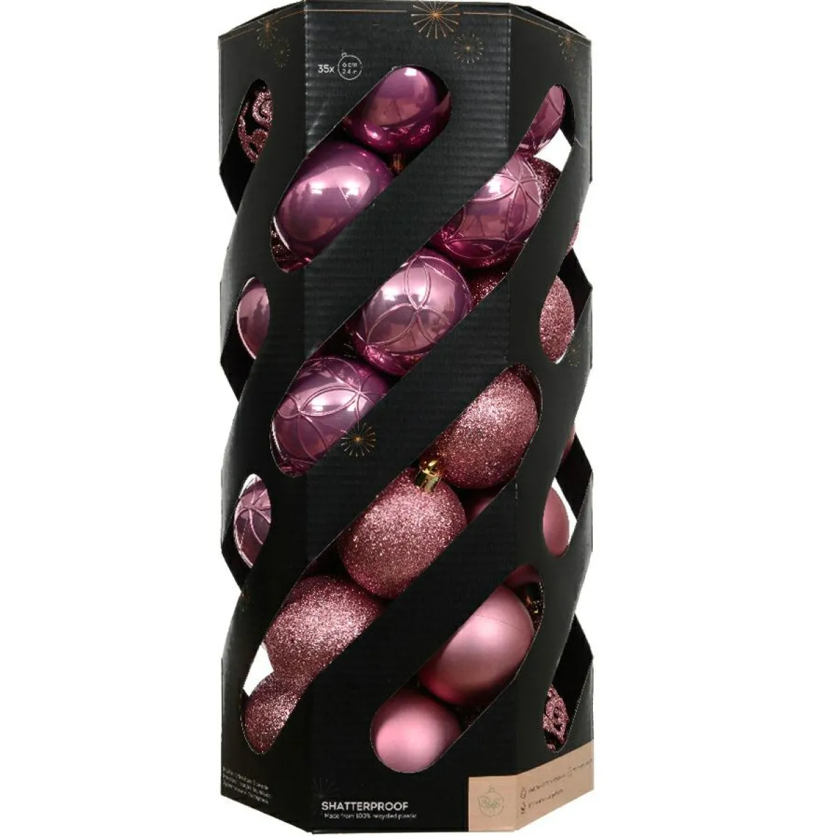 KAEMINGK Lot de 35 boules de Noël (D60 mm) Aravis Vieux Rose Clearance