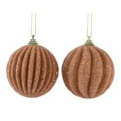 KAEMINGK Lot de 12 boules de Noël (D80 mm) Reflet d’or pailleté or Cognac Discount