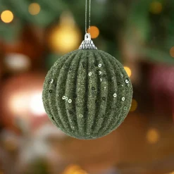 KAEMINGK Lot de 12 boules de Noël (D80 mm) Strass pailletés Vert romarin Best