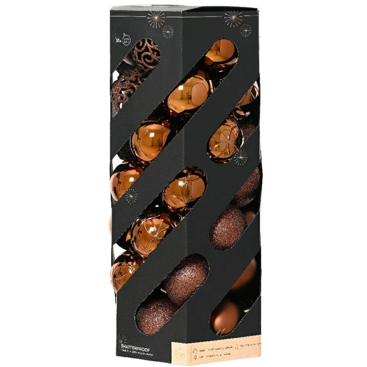 KAEMINGK Lot de 35 boules de Noël (D60 mm) Aravis Brun café Hot