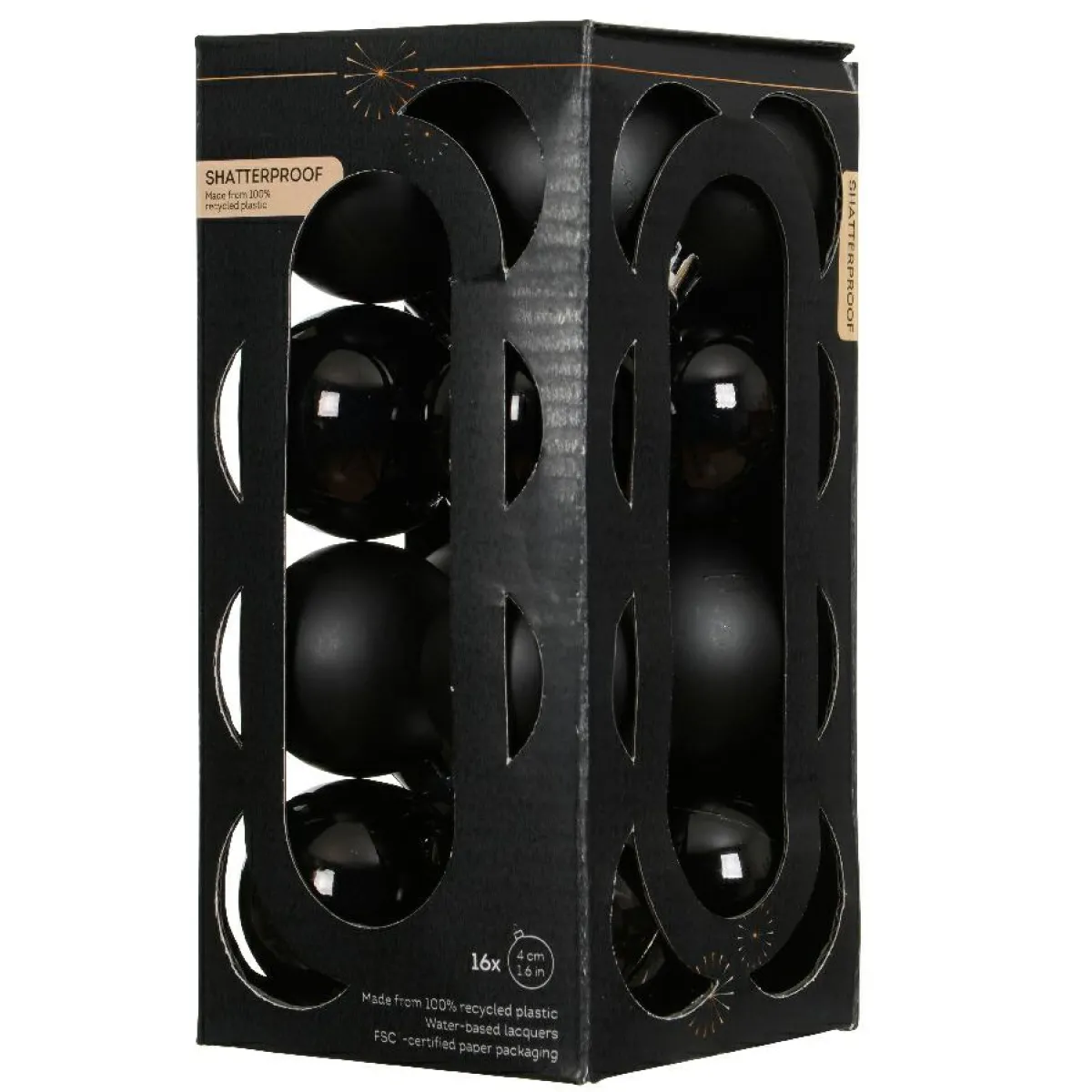 KAEMINGK Lot de 16 boules de Noël (D40 mm) Aravis Noir Discount