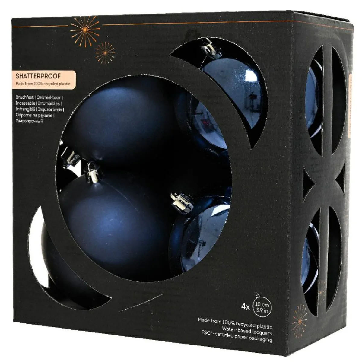 KAEMINGK Lot de 4 boules de Noël (D100 mm) Aravis Bleu nuit
