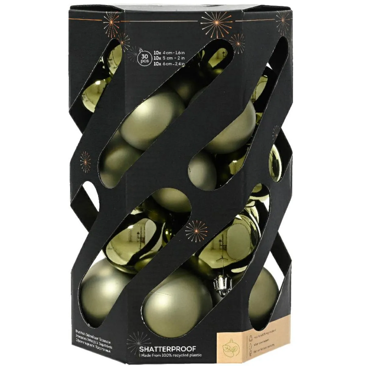 KAEMINGK Lot de 30 boules de Noël (D60 mm) Aravis Vert romarin Best