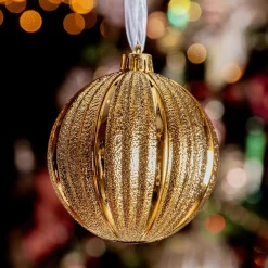 KAEMINGK Lot de 6 boules de Noël (D80 mm) Glitter Or Discount