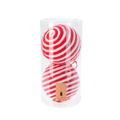 KOOPMAN Lot de 2 boules de Noël (D120 mm) Laine rayé et blanc Rouge