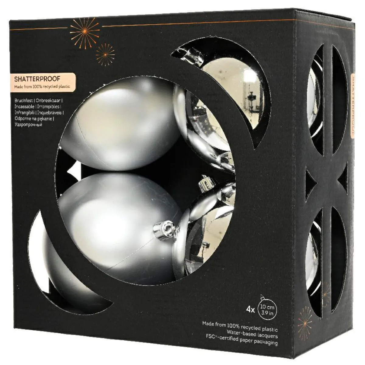 KAEMINGK Lot de 4 boules de Noël (D100 mm) Aravis Argent New