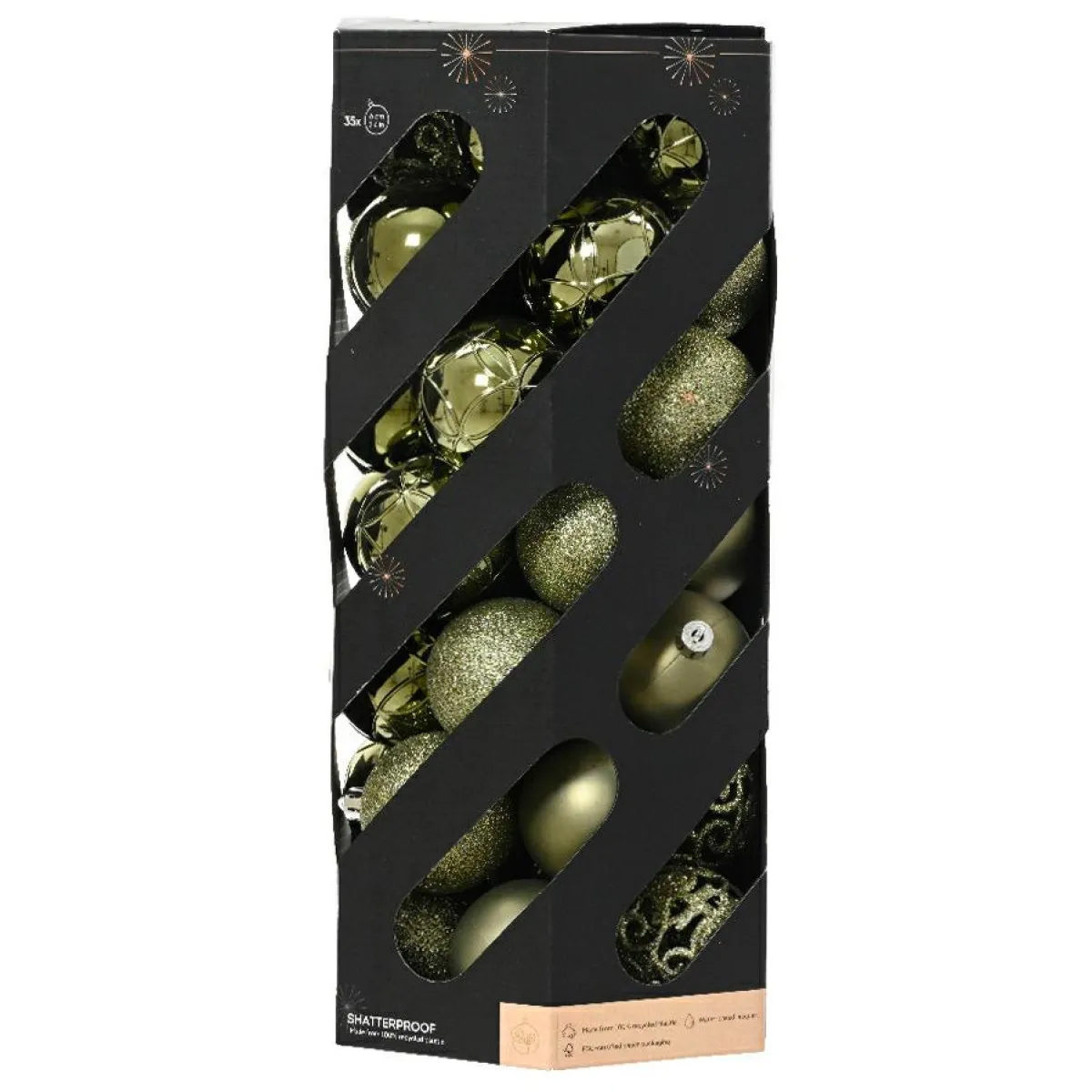 KAEMINGK Lot de 35 boules de Noël (D60 mm) Aravis mix Vert romarin Best