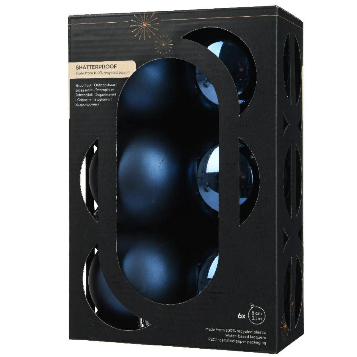 KAEMINGK Lot de 6 boules de Noël (D80 mm) Aravis Bleu nuit Sale