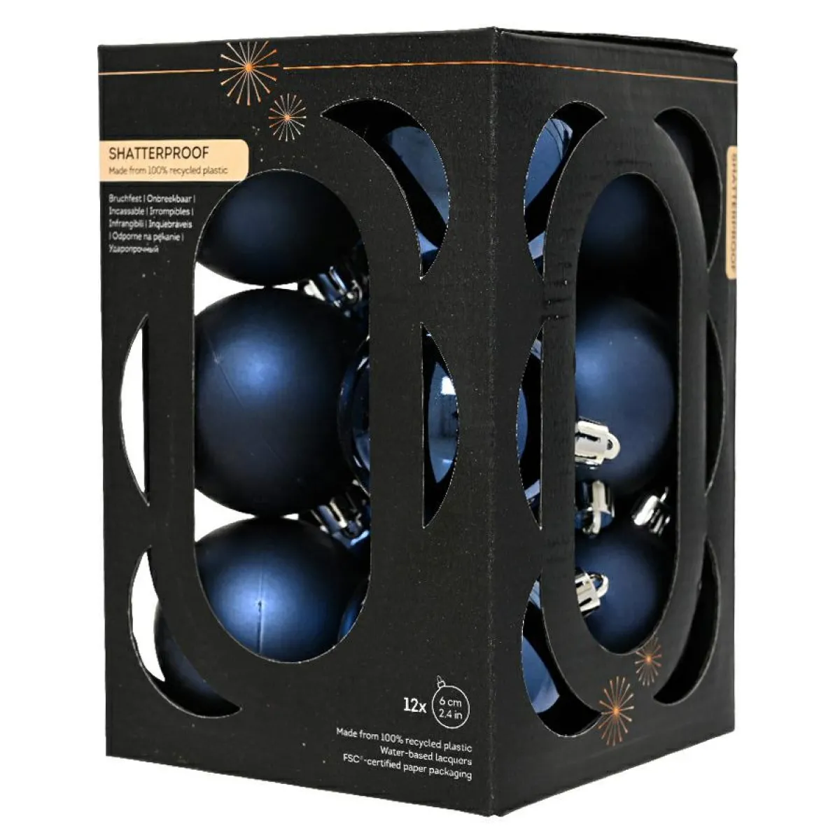 KAEMINGK Lot de 12 boules de Noël (D60 mm) Aravis Bleu nuit New