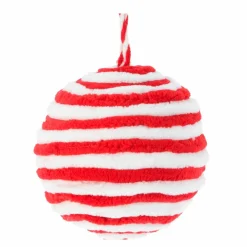 KOOPMAN Lot de 4 boules de Noël (D80 mm) Laine rayé et blanc Rouge Sale