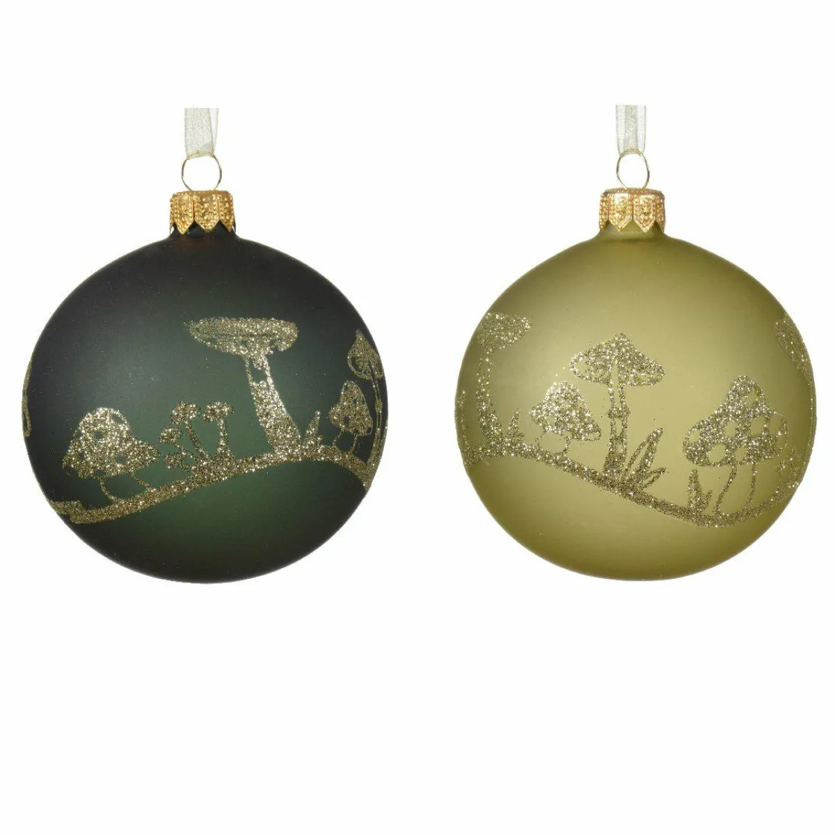 KAEMINGK Lot de 6 boules de Noël (D80 mm) en verre Champignons Pistache Discount