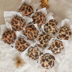 KOOPMAN Lot de 12 boules de Noël (D80 mm) Léopard Beige et Marron Clearance