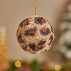 KOOPMAN Lot de 12 boules de Noël (D80 mm) Léopard Beige et Marron Clearance