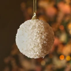 KAEMINGK Lot de 12 boules de Noël (D80 mm) Altesse perlée Blanc laine Outlet
