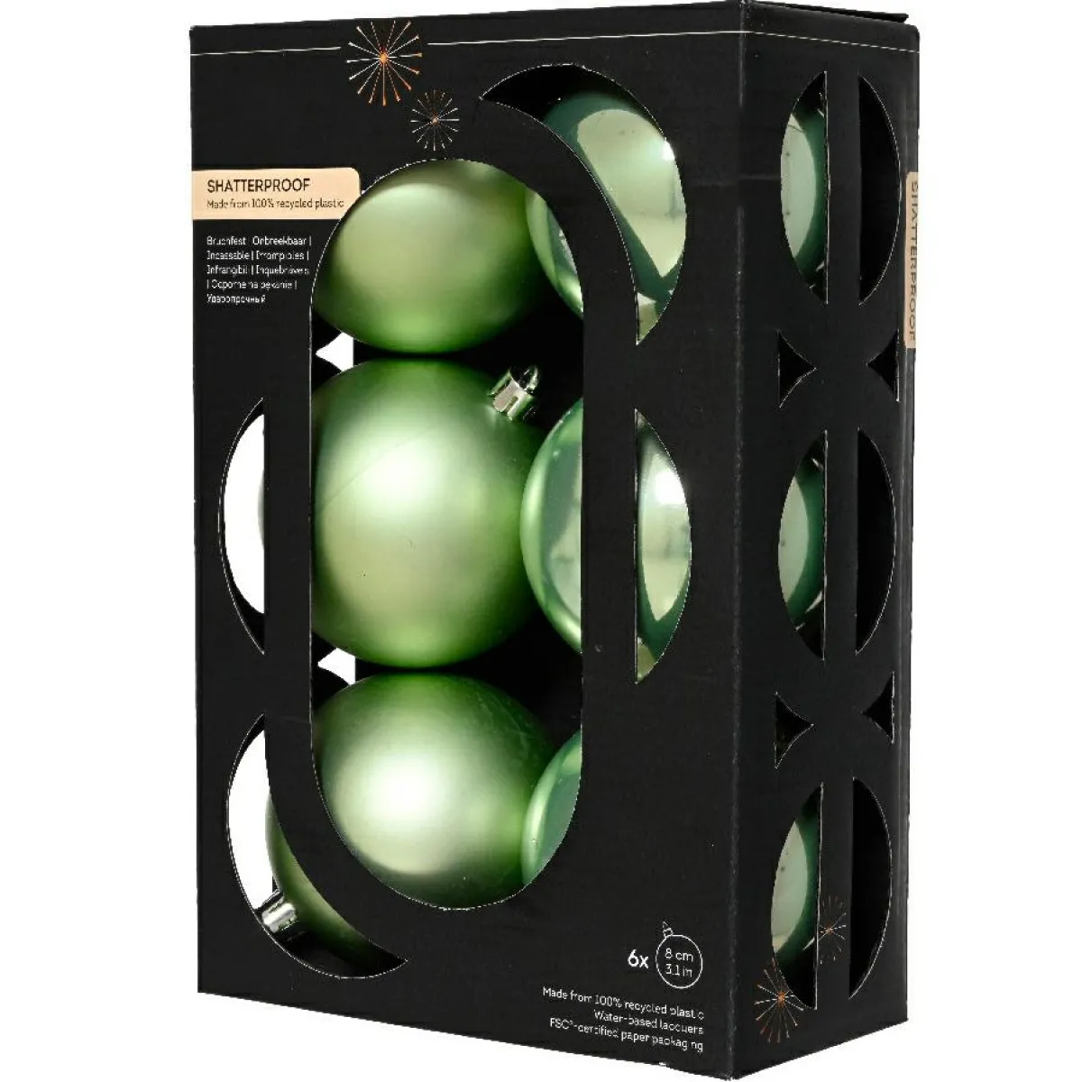 KAEMINGK Lot de 6 boules de Noël (D80 mm) Aravis Vert thé matcha Vert matcha Sale