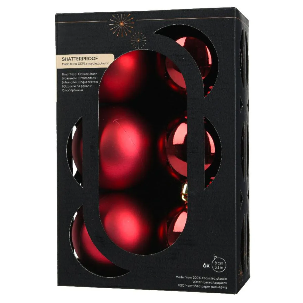 KAEMINGK Lot de 6 boules de Noël (D80 mm) Aravis Bordeaux Sale