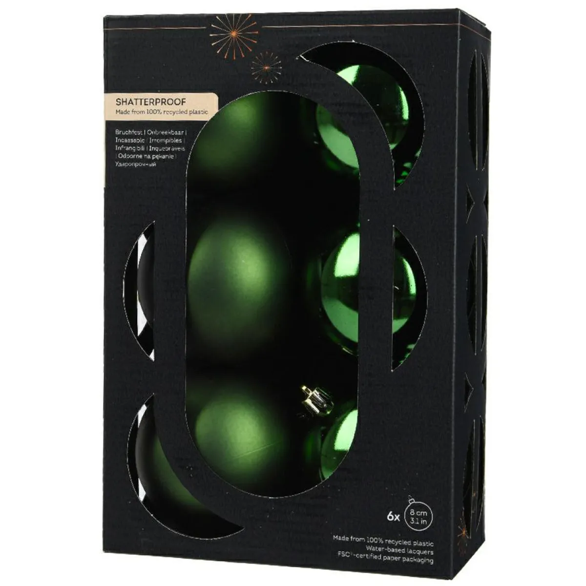 KAEMINGK Lot de 6 boules de Noël (D80 mm) Aravis Vert sapin Best