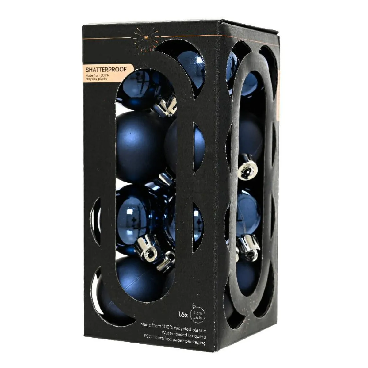 KAEMINGK Lot de 16 boules de Noël (D40 mm) Aravis Bleu nuit Hot
