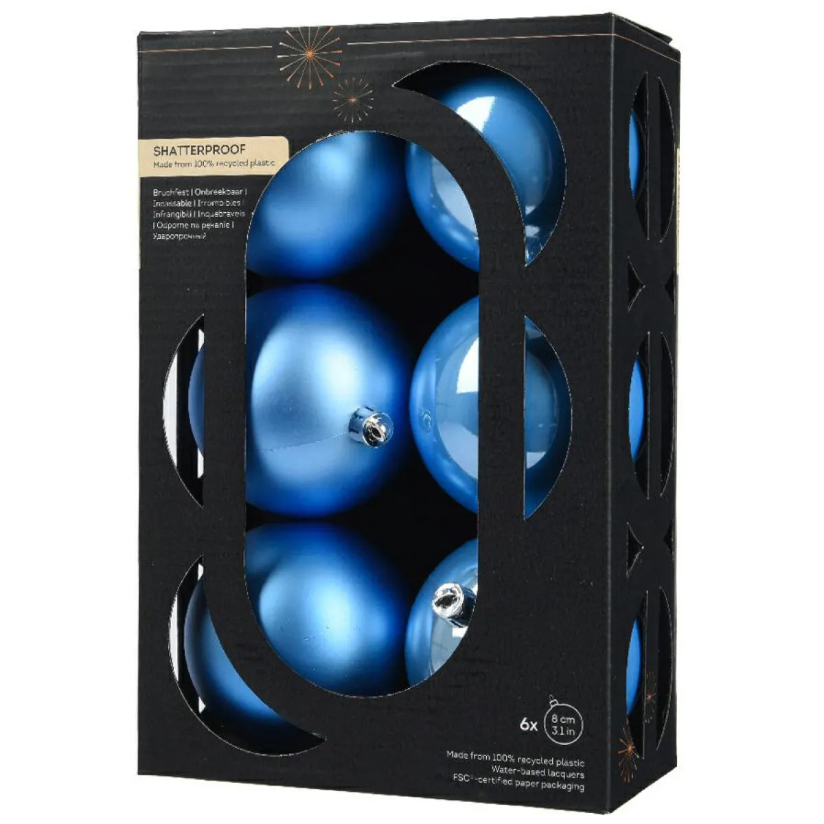 KAEMINGK Lot de 6 boules de Noël (D80 mm) Aravis Bleu Ciel Clearance