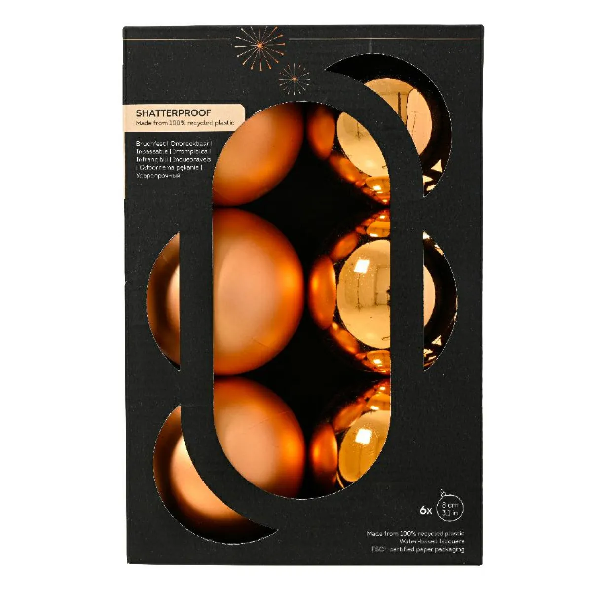 KAEMINGK Lot de 6 boules de Noël (D80 mm) Aravis Cognac Sale