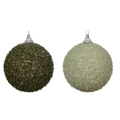KAEMINGK Lot de 12 boules de Noël (D80 mm) Sequins pailletés Romarin et Menthe blanche Vert romarin Outlet