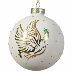 KAEMINGK Lot de 3 boules de Noël (D80 mm) en verre Colombe Blanc laine Discount