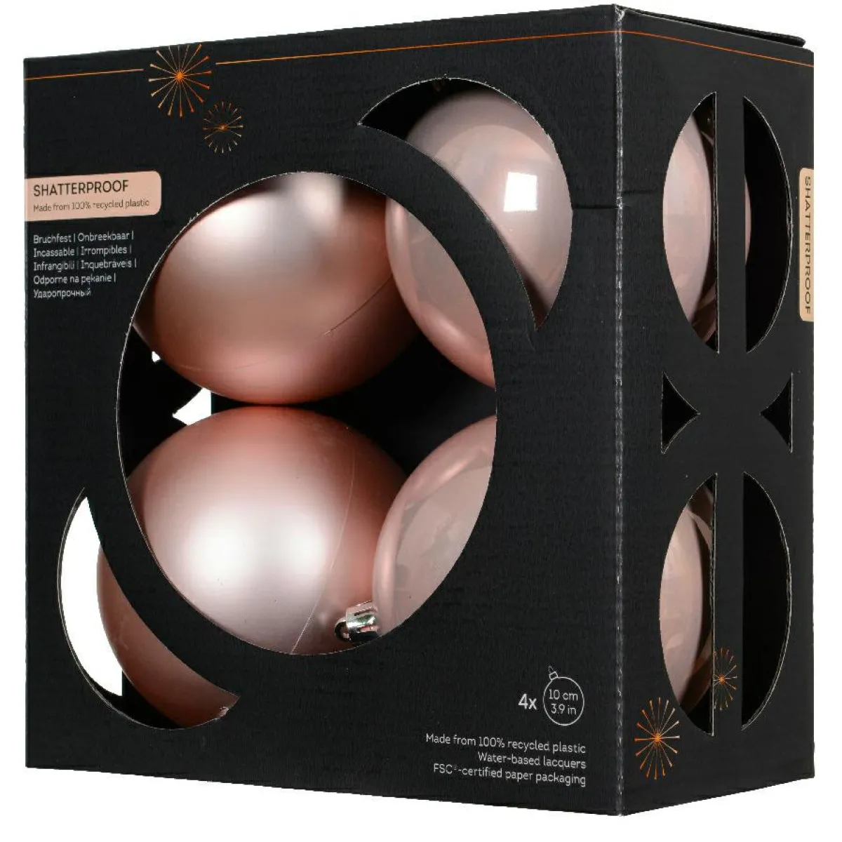 KAEMINGK Lot de 4 boules de Noël (D100 mm) Aravis Rose poudré Clearance