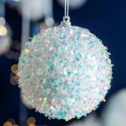 KAEMINGK Lot de 12 boules de Noël (D80 mm) Sequins irisé Blanc Online