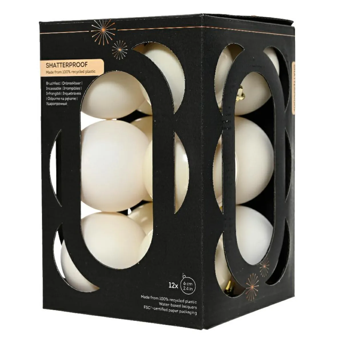 KAEMINGK Lot de 12 boules de Noël (D60 mm) Aravis Blanc laine Hot