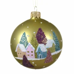 KAEMINGK Lot de 6 boules de Noël (D80 mm) en verre Maisons enneigées Pistache
