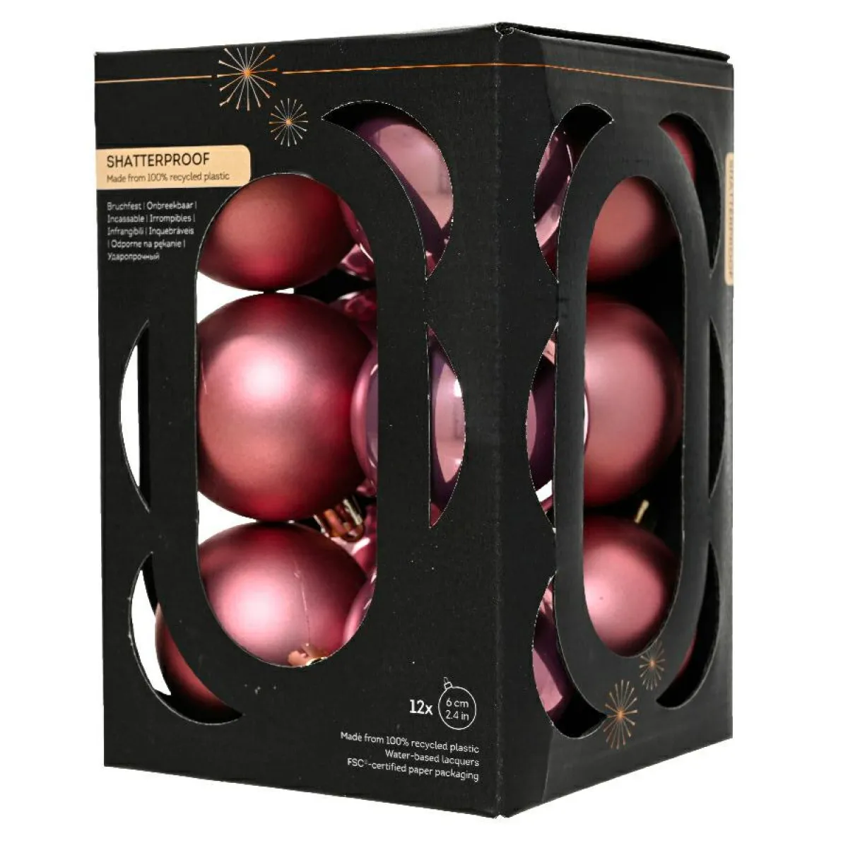 KAEMINGK Lot de 12 boules de Noël (D60 mm) Aravis Vieux rose New