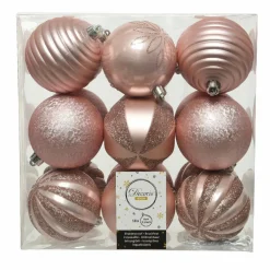 KAEMINGK Lot de 18 boules de Noël (D80 mm) Anaelle Rose poudré Best