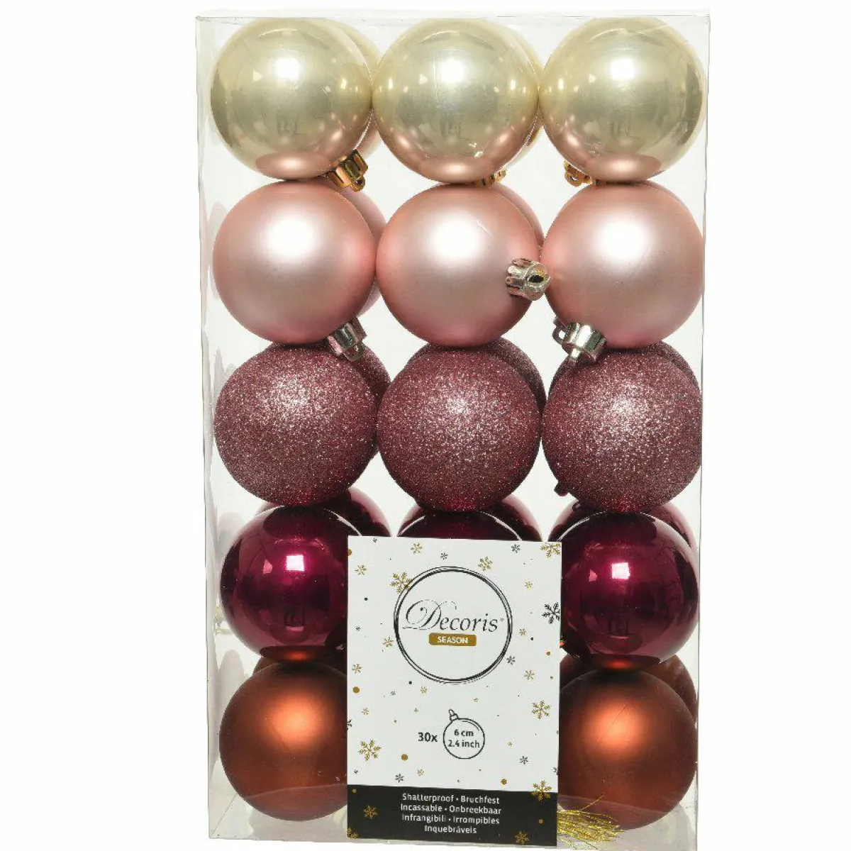 KAEMINGK Lot de 30 boules de Noël (D60 mm) Alpine multi Vieux rose Best