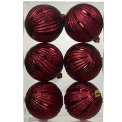 KAEMINGK Lot de 6 Boules de Noël (D80 mm) Glitter Bordeaux Discount