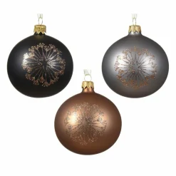 KAEMINGK Lot de 6 boules de Noël (D80 mm) en verre Til Noir, gris marbre et Noix de pécan Brun gingembre Online