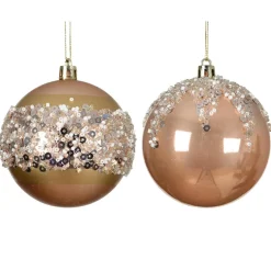 KAEMINGK Lot de 12 Boules de Noël (D80 mm) Sequins argentés Rose Outlet