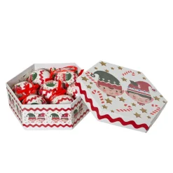 KAEMINGK Lot de 7 boules de Noël (D60 mm) Petits Lutins de Noël Blanc et Rouge Clearance