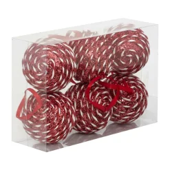 JJA Lot de 6 boules de Noël (D80 mm) Rayé Fantaisie Rouge et blanc Online