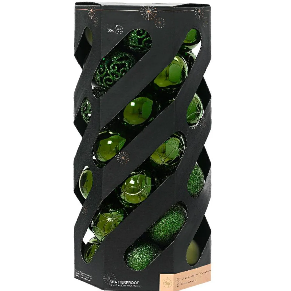 KAEMINGK Lot de 35 boules de Noël (D60 mm) Aravis mix Vert sapin Sale