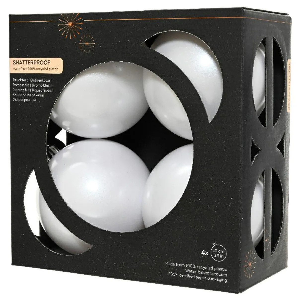 KAEMINGK Lot de 4 boules de Noël (D100 mm) Aravis Blanc Discount