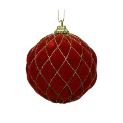 KAEMINGK Lot de 12 boules de Noël (D80 mm) Buckingham et or Rouge Discount