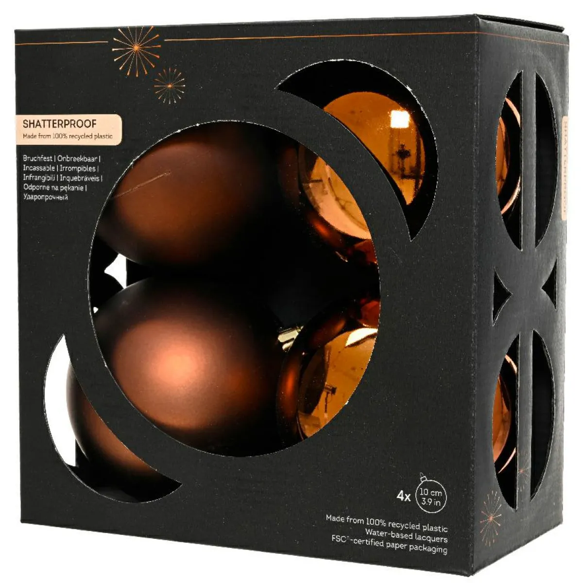 KAEMINGK Lot de 4 boules de Noël (D100 mm) Aravis Brun café Discount